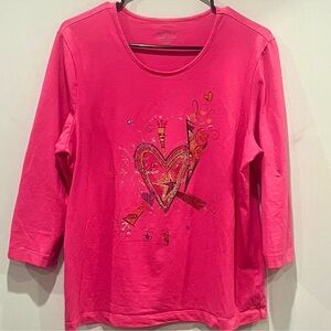 Chico's Pink Heart Studs Graphic Long Sleeve Top Y2K 90’s Women’s Size 3 NWOT